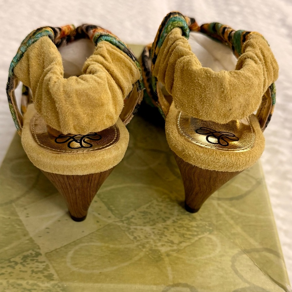 J.Renee Women's Sandals Heels Yolanda Yellow Lime Multi Eyelet Fabric Dressy NWT - Picture 12 of 16